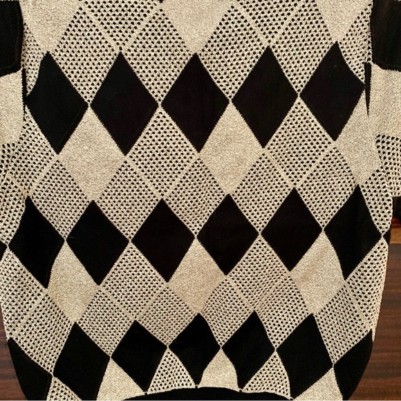 Zara Gold and Black Argyle Sweater, Size Medium - Picture 5 of 10